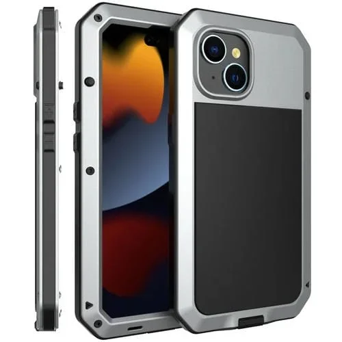 Funda para Teléfono iPhone 15 Silicona y Metal a Prueba de Polvo Resistente al Agua y Golpes (Plateada)