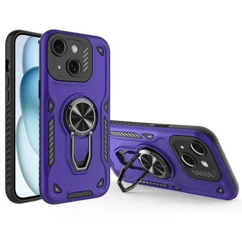 Funda para Teléfono iPhone 15 Soporte Giratorio Metal TPU + PC Magnético (Morado Oscuro)