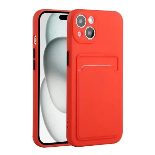 Funda para Teléfono iPhone 15 TPU a Prueba de Golpes con Ranura para Tarjeta (Rojo)