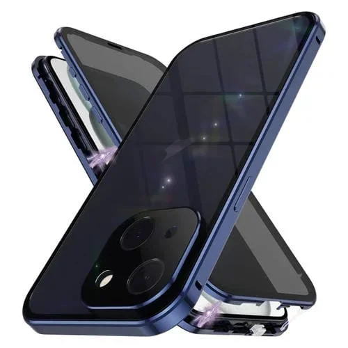Funda para teléfono iPhone 15 Vidrio Templado Magnético Doble Cara Anti-Peeping (Azul)