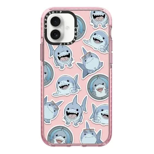 Funda para Teléfono iPhone 16 Cobertura Total Diseño Ilustración Tiburón Sonriente B