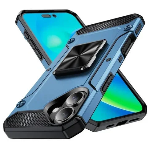 Funda para Teléfono iPhone 16 Plus con Soporte de Metal a Prueba de Golpes (Azul Marino)
