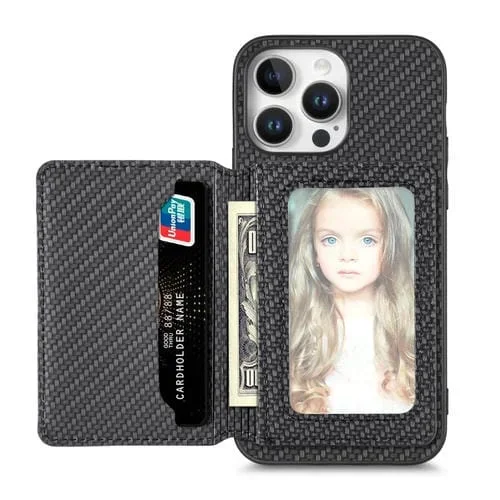 Funda para Teléfono iPhone 16 Pro Bloqueo Rfid Billetera Fibra de Carbono (Negra)