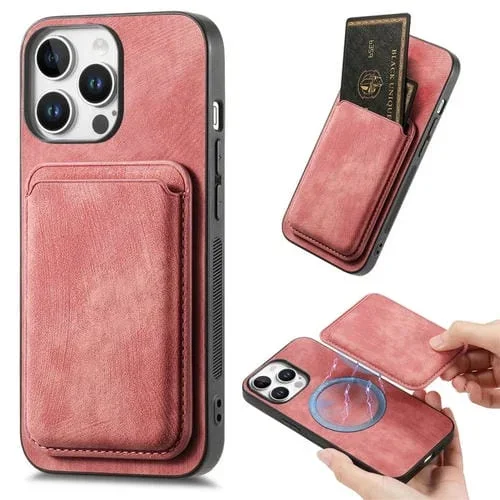 Funda para Teléfono iPhone 16 Pro Cuero Retro con Tarjetero (Rosa)