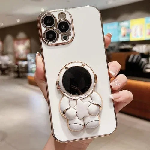 Funda para Teléfono iPhone 16 Pro Embrace Stars con Soporte y Galvanoplastia (Blanca)