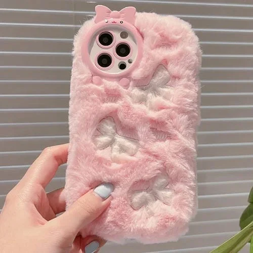 Funda para Teléfono iPhone 16 Pro Max Bordado Felpa Cobertura Total (Rosa)