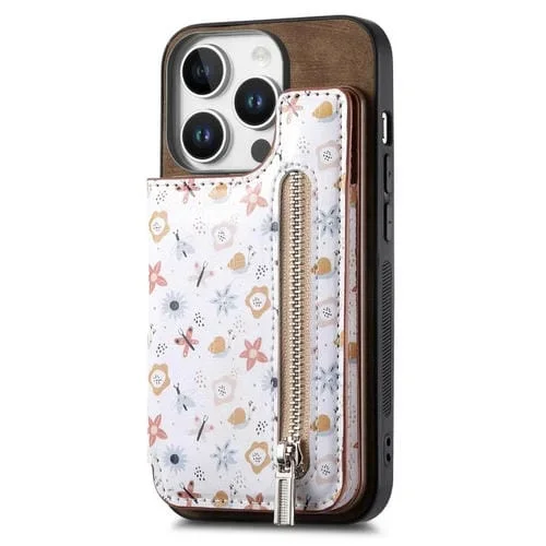 Funda para Teléfono iPhone 16 Pro Max Cremallera Trasera Estilo Retro (Marrón)