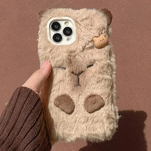 Funda para Teléfono iPhone 16 Pro Max Diseño Capibara Peluche 3D Cobertura Total (Marrón)