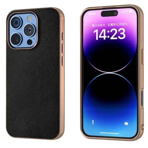Funda para Teléfono iPhone 16 Pro Max Marco Galvanizado Cuero Sintético Cobertura Total (Negro)