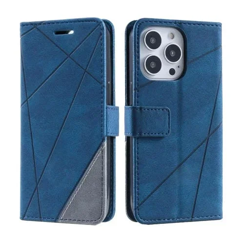 Funda para Teléfono iPhone 16 Pro Max Skin Feel Empalme Cuero (Azul)