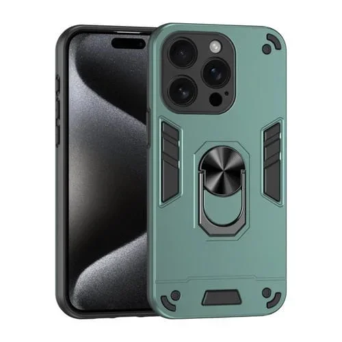 Funda para Teléfono iPhone 16 Pro Soporte de Anillo Metal a Prueba de Golpes (Verde)