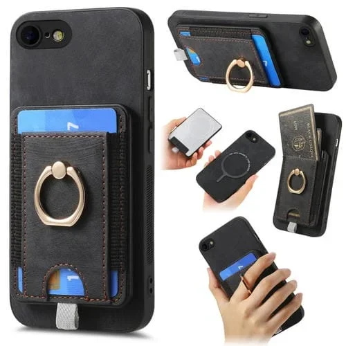Funda para Teléfono iPhone 6/6S Cuero con Bolsa para Tarjeta Magnética Divisible Retro (Negro)