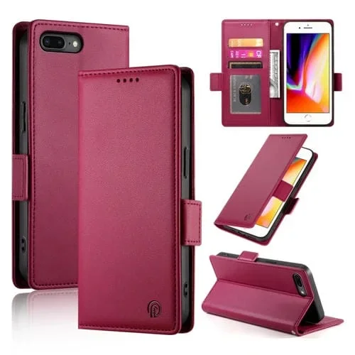 Funda para Teléfono iPhone 8 Plus 7 Plus Cuero Esmerilado Magnético Hebilla Lateral (Rojo Vino)