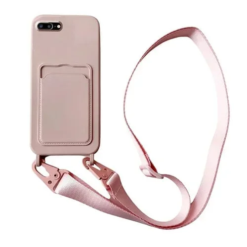 Funda para Teléfono iPhone 8 Plus 7 Plus Silicona Líquida Ranura para Tarjeta y Cordón (Rosa Claro)