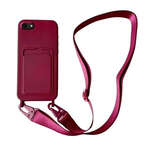 Funda para Teléfono iPhone SE 2022/2020 Silicona Líquida Ranura Tarjeta Cordón (Rojo Vino)