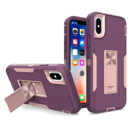 Funda para Teléfono iPhone X Xs con Soporte Magnético (Rojo Púrpura + Oro Rosa)