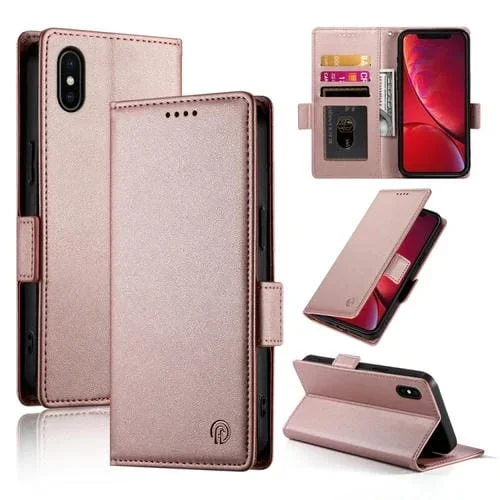 Funda para Teléfono iPhone X / Xs Cuero Esmerilado Magnético con Hebilla Lateral (Oro Rosa)