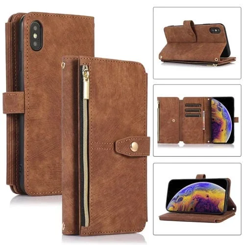 Funda para Teléfono iPhone X / Xs Dream 9-Card Wallet Zipper Bag Cuero (Marrón)