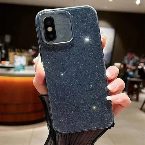 Funda para Teléfono iPhone X Xs TPU Jelly Glitter Color Sólido (Negro)