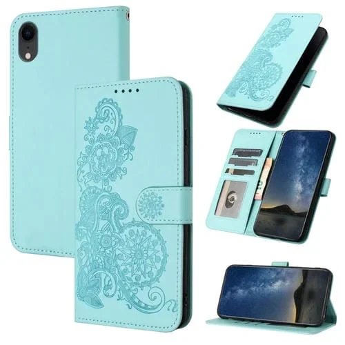 Funda para Teléfono iPhone Xr Datura Flower Cuero con Tapa en Relieve (Azul Claro)