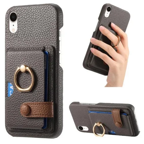 Funda para Teléfono iPhone Xr Litchi Leather Oil Edge Ring Card Back (Gris)
