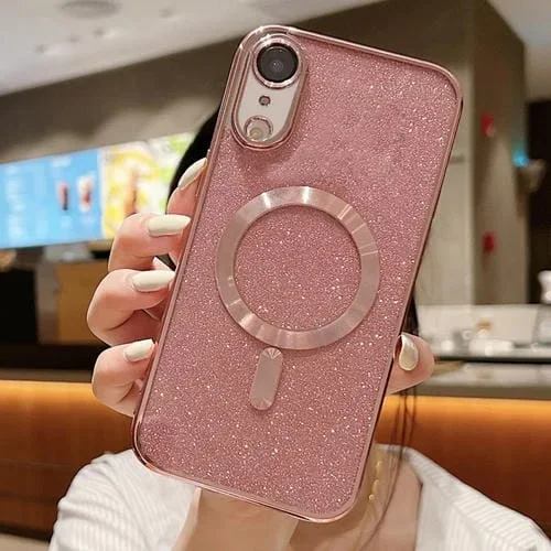 Funda para Teléfono iPhone Xr Magsafe Glitter Galvanoplastia TPU (Oro Rosa)