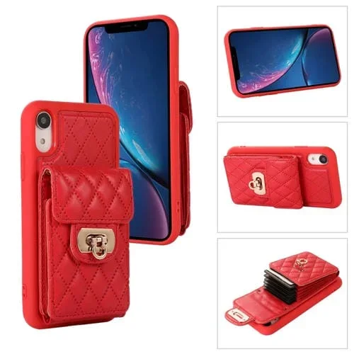 Funda para Teléfono iPhone Xr Ranura para Tarjeta Cuero (Rojo)