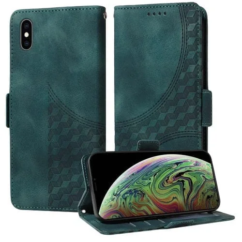 Funda para Teléfono iPhone Xs Max Cuero Estrellado con Rombos en Relieve (Verde)