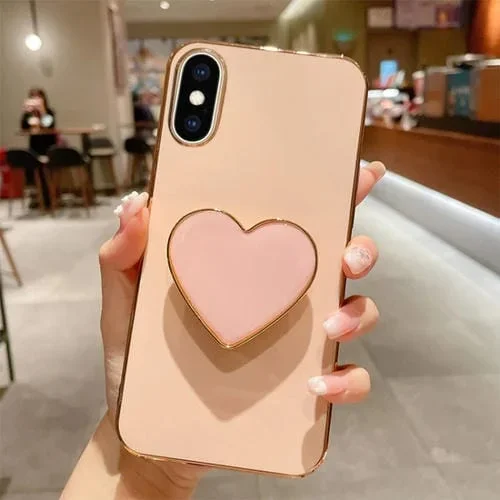 Funda para Teléfono iPhone Xs Max Galvanoplastia Love Heart Holder TPU (Rosa)