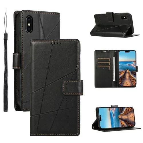 Funda para Teléfono iPhone Xs Max PU con Línea en Relieve y Textura de Cuero Genuino (Negro)
