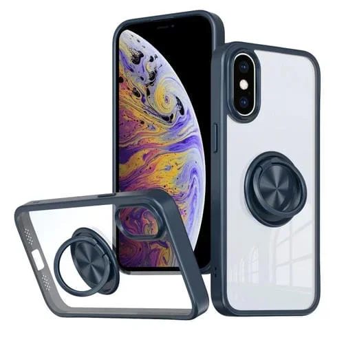 Funda para Teléfono iPhone Xs Max Ring Holder PC Hybrid TPU (Azul)