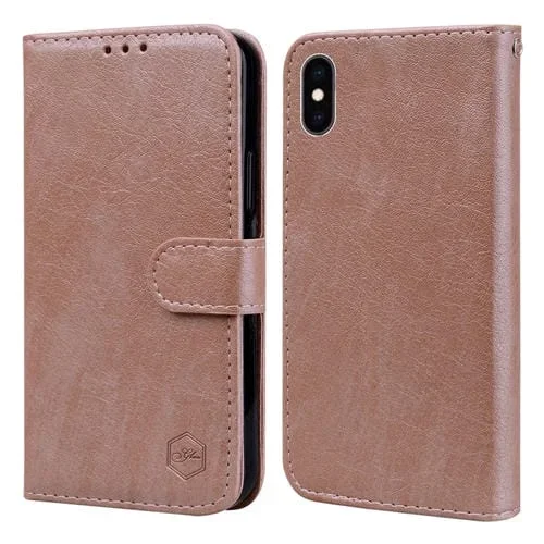 Funda para Teléfono iPhone Xs Max Skin Feeling Oil Textura de Cuero Pu + TPU (Champán)