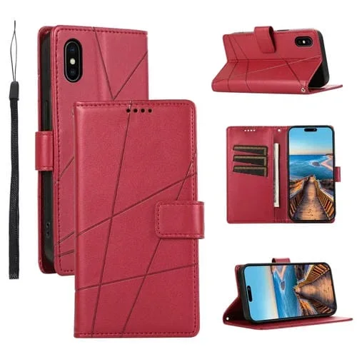 Funda para Teléfono iPhone Xs / X Pu con Línea En Relieve Textura Cuero Genuino (Rojo)