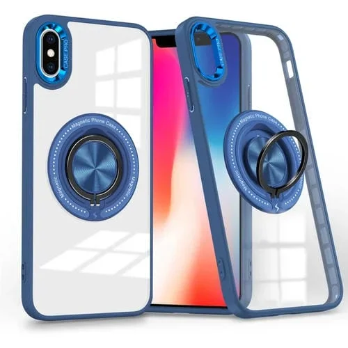 Funda para Teléfono iPhone Xs/X Soporte Anillo Giratorio Magnético (Azul Oscuro)