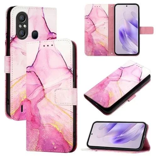 Funda para Teléfono Itel A58 A49 Pt003 Cuero con Tapa Patrón Mármol (Rosa, Morado y Dorado)
