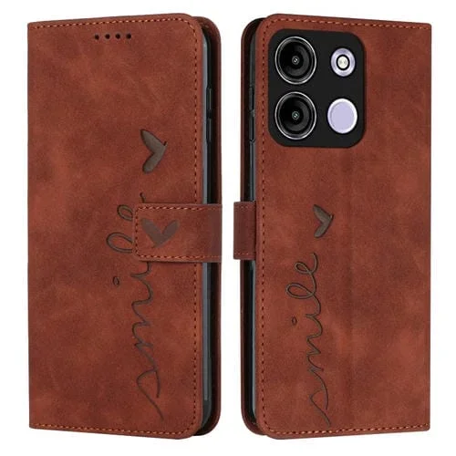 Funda para Teléfono Itel A60S Skin Feel Heart Cuero En Relieve con Cordón Largo (Marrón)