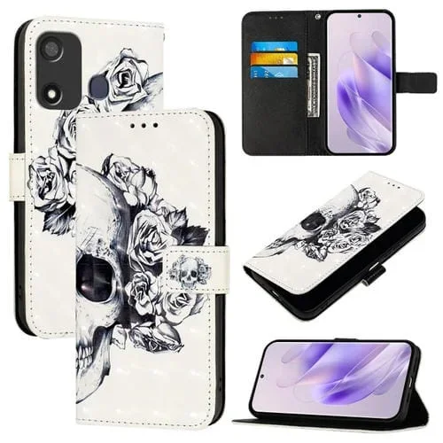 Funda para Teléfono Itel P17 / A27 Cuero con Tapa Horizontal y Pintura 3D (Calavera)