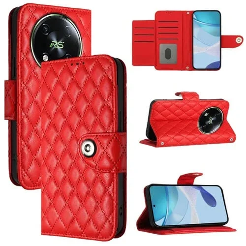 Funda para Teléfono Itel Rs4 S666Ln Cuero con Tapa Textura Romboidal y Cordón (Rojo)