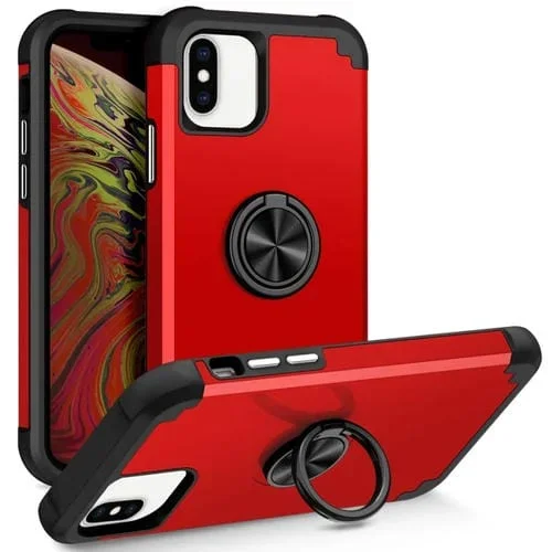 Funda para Teléfono L2 para iPhone X Xs con Soporte de Anillo Giratorio Magnética (Rojo)