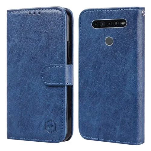 Funda para Teléfono LG K51 Skin Feeling Oil Leather Texture PU + TPU (Azul Oscuro)