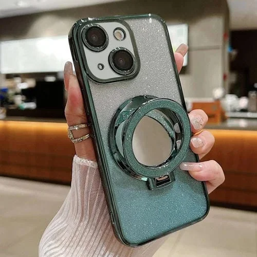 Funda para Teléfono Magsafe iPhone 15 con Soporte Espejo Plateado y Brillo Degradado (Verde)