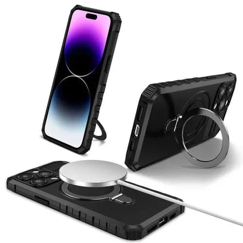 Funda para Teléfono Magsafe iPhone 15 Pro con Soporte Magnético (Negro)
