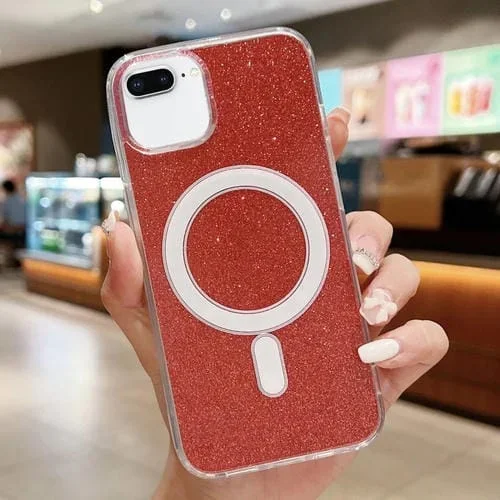 Funda para Teléfono Magsafe iPhone 8 Plus/7 Plus Purpurina Acrílica Transparente (Roja)