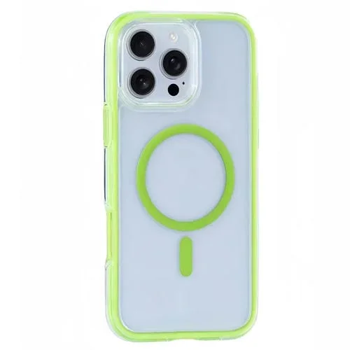 Funda para teléfono Magsafe Serie Y2 iPhone 16 Pro con bolsa de vacío (Verde Fluorescente)
