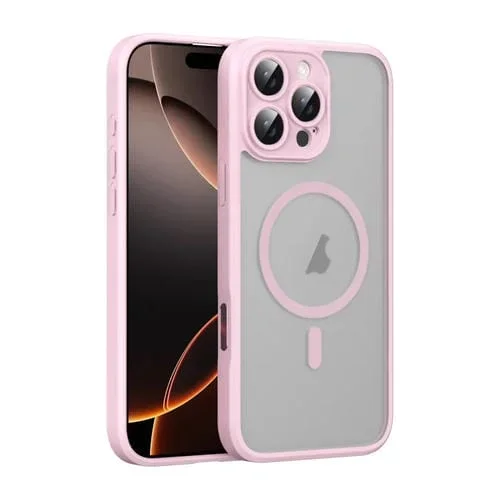 Funda para Teléfono Magsafe Translúcida Esmerilada con Botón Ai para iPhone 16 Pro Max (Rosa)