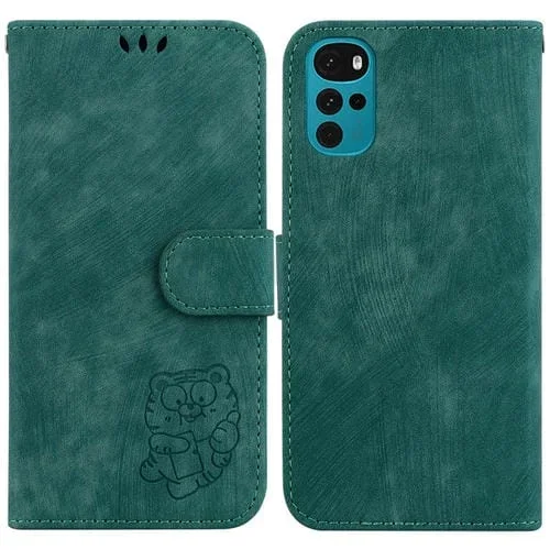 Funda para Teléfono Motorola Moto G22 Cuero con Relieve Little Tiger (Verde)