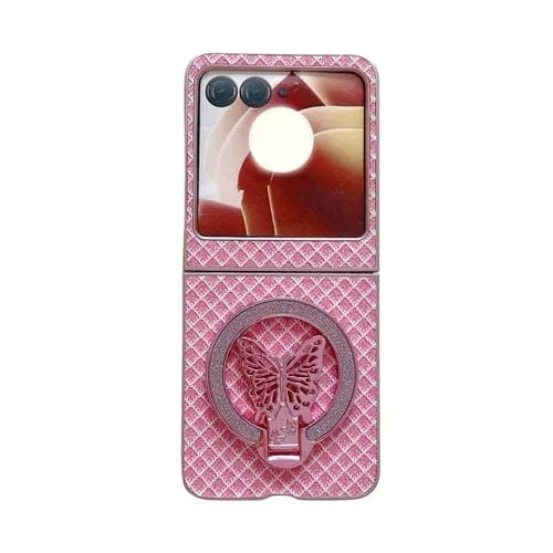 Funda para Teléfono Motorola Razr 50 Ultra con Soporte PC Diseño Rombos y Diamantes (Rosa)