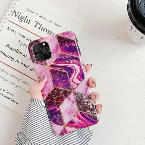 Funda para Teléfono Móvil iPhone 11 Pro Plating Geometric Pattern Mosaic Marble TPU (Magenta)