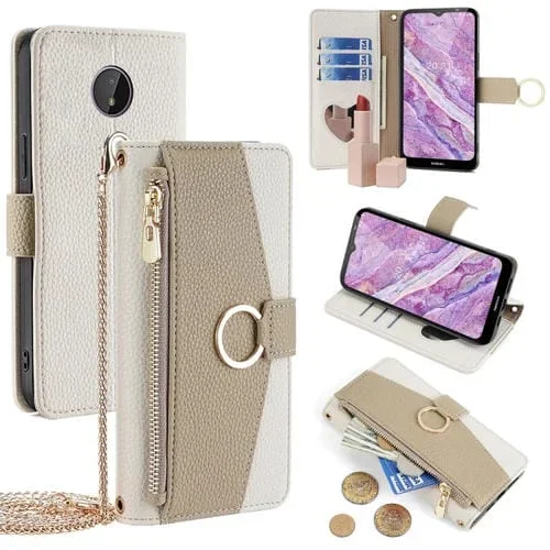 Funda para Teléfono Nokia C10 / C20 Cuero Textura Litchi Cruzada (Blanco)