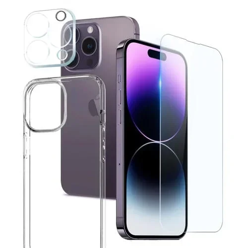 Funda para teléfono Northjo iPhone 14 Pro Max TPU con Película de pantalla y Lente (Transparente)
